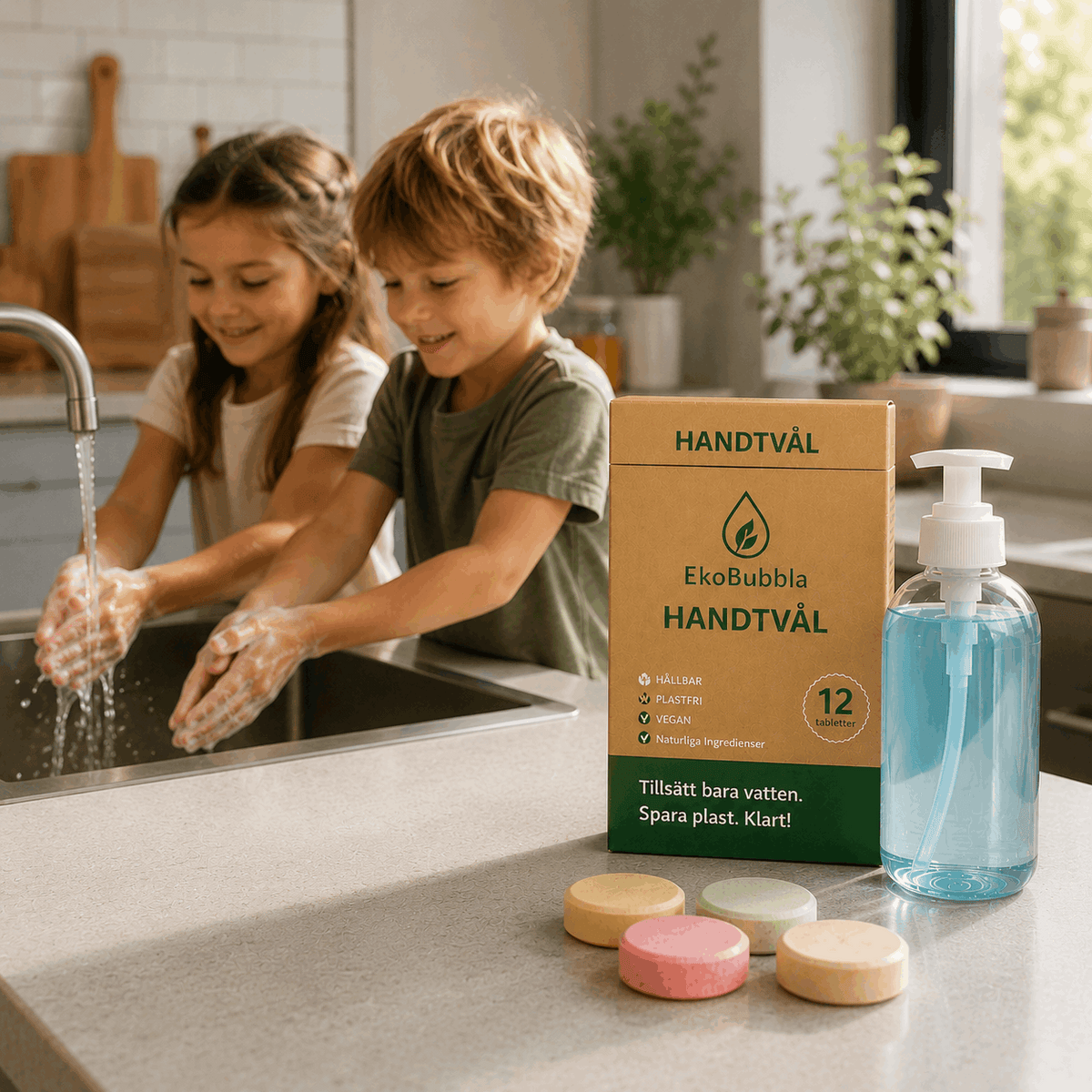 EkoBubbla STARTKIT – Skumpump + 12 Handtvålstabletter | Spara 49 kr