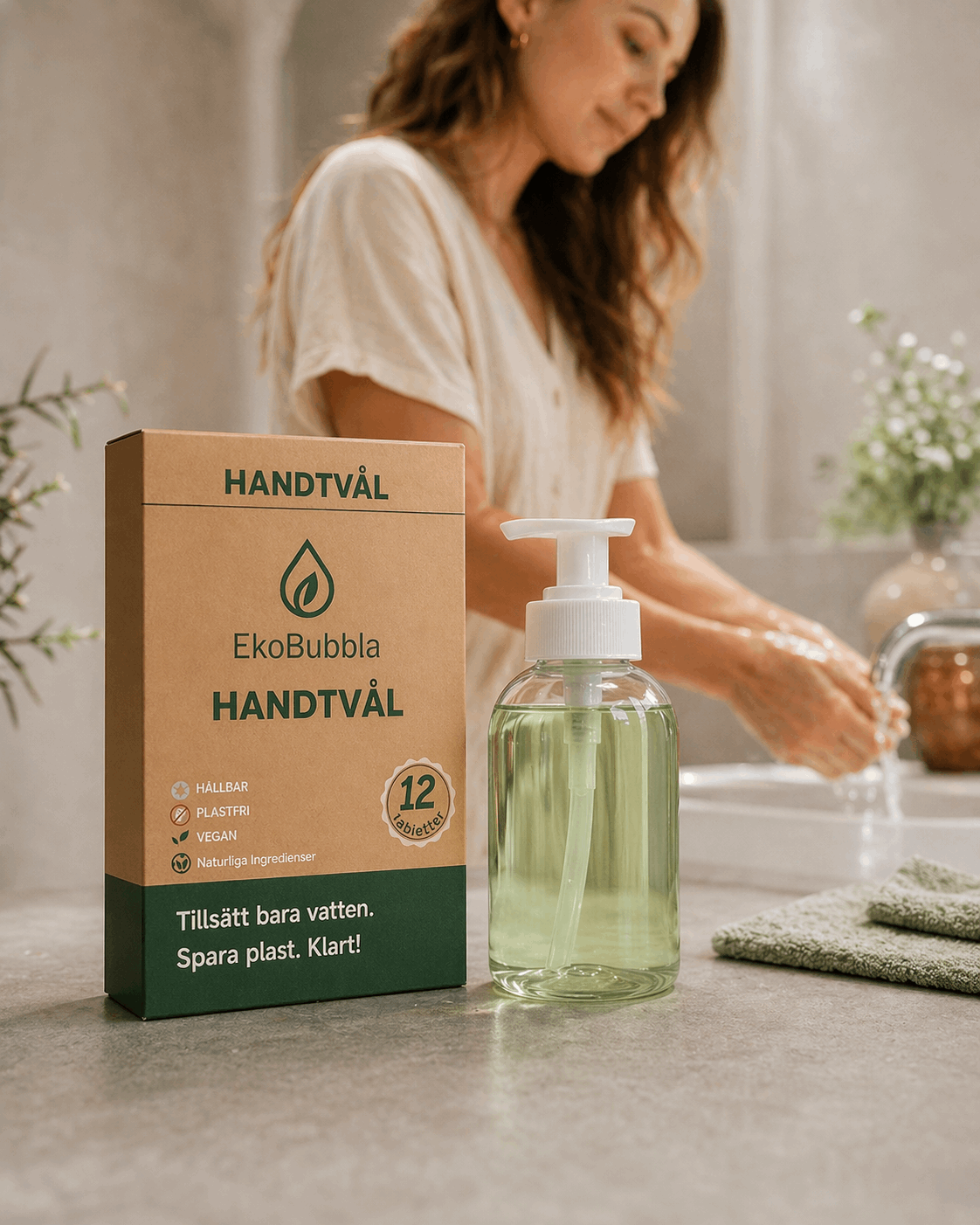 EkoBubbla STARTKIT – Skumpump + 12 Handtvålstabletter | Spara 49 kr