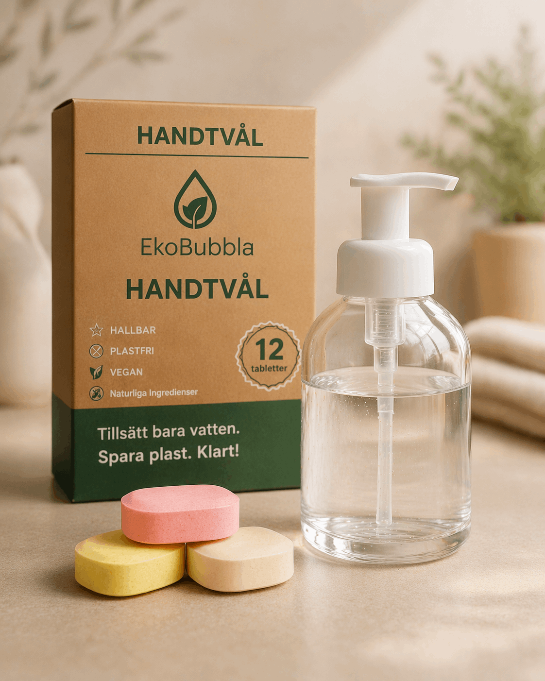 EkoBubbla STARTKIT – Skumpump + 12 Handtvålstabletter | Spara 49 kr