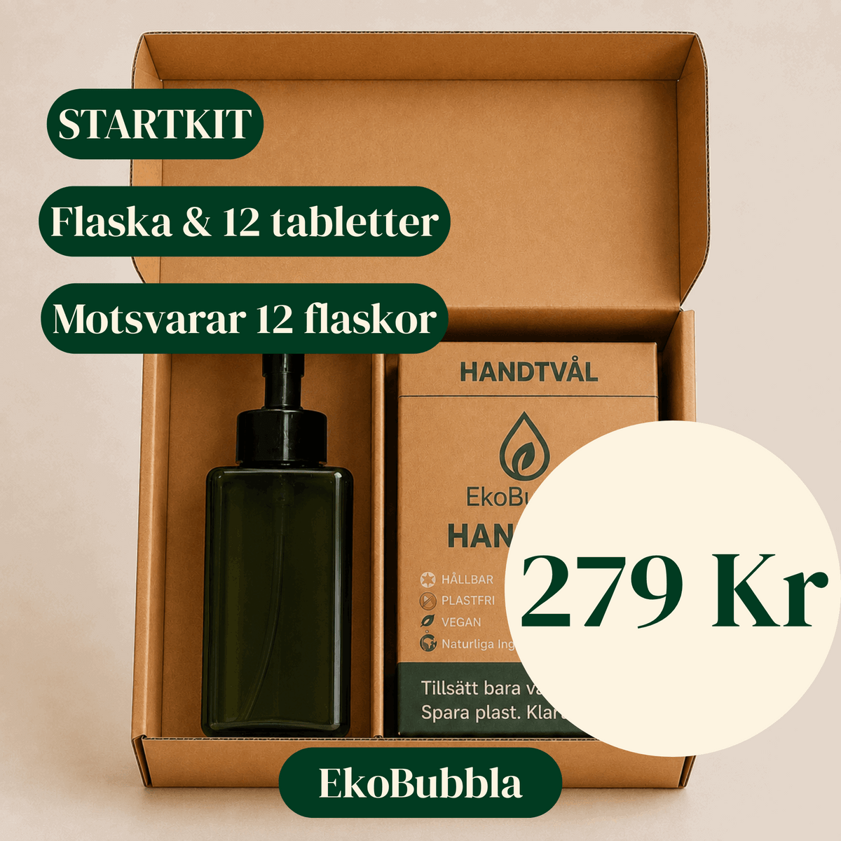 EkoBubbla STARTKIT – Skumpump + 12 Handtvålstabletter | Spara 50 kr