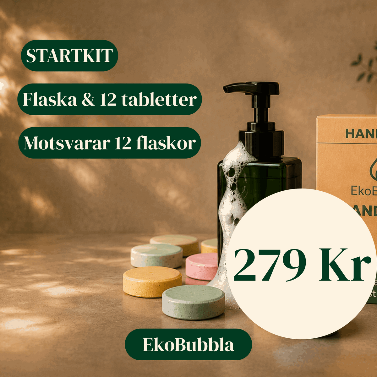EkoBubbla STARTKIT – Skumpump + 12 Handtvålstabletter | Spara 50 kr