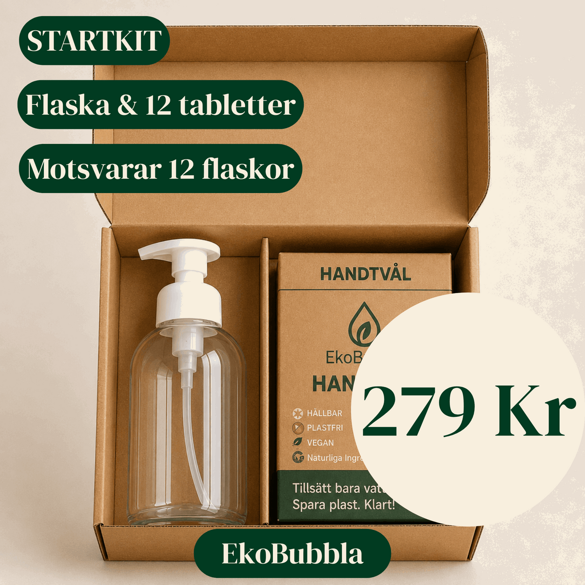 EkoBubbla STARTKIT – Skumpump + 12 Handtvålstabletter | Spara 50 kr