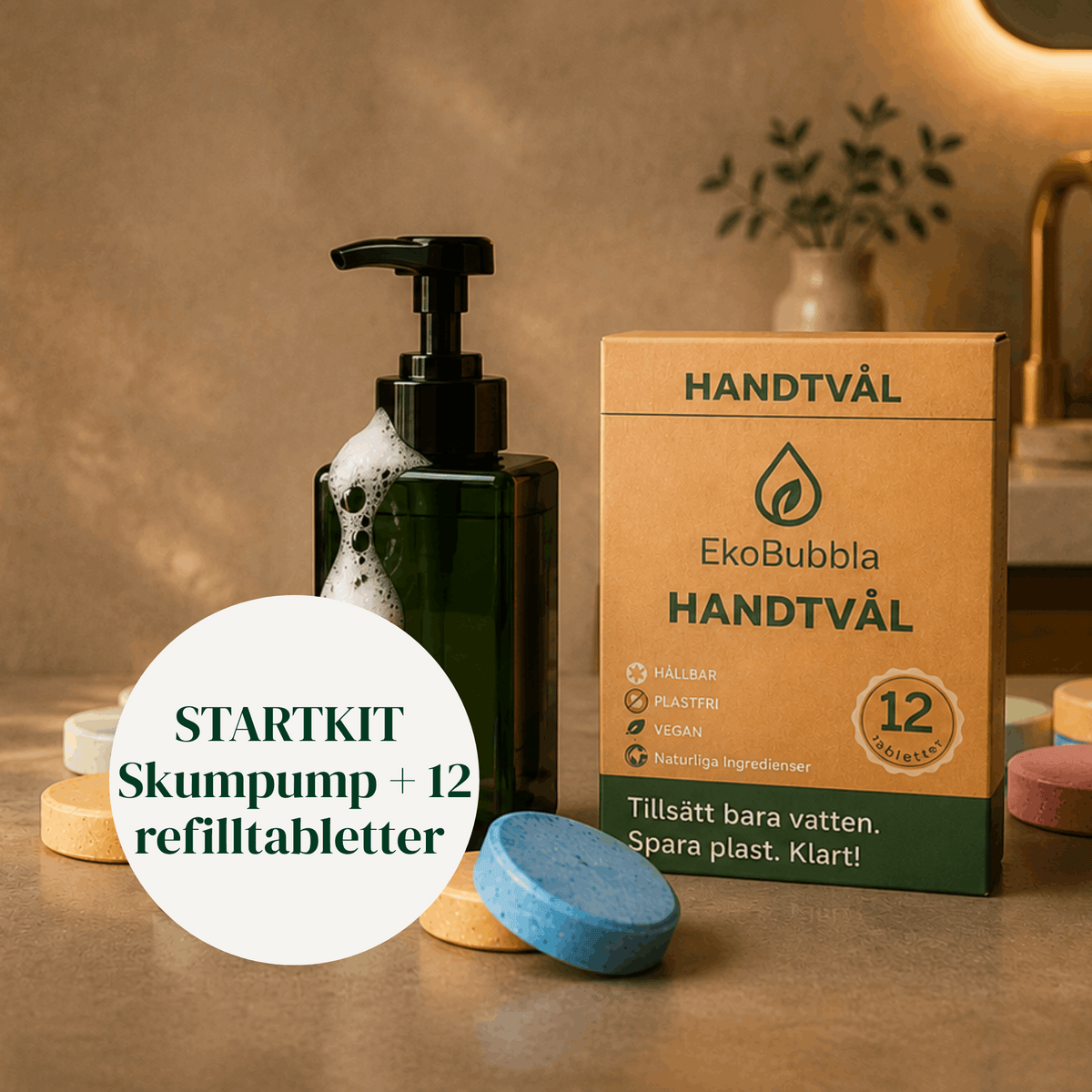 EkoBubbla STARTKIT – Skumpump + 12 Handtvålstabletter | Spara 50 kr