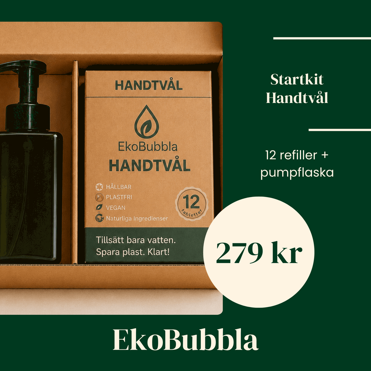 EkoBubbla STARTKIT – Skumpump + 12 Handtvålstabletter | Spara 50 kr