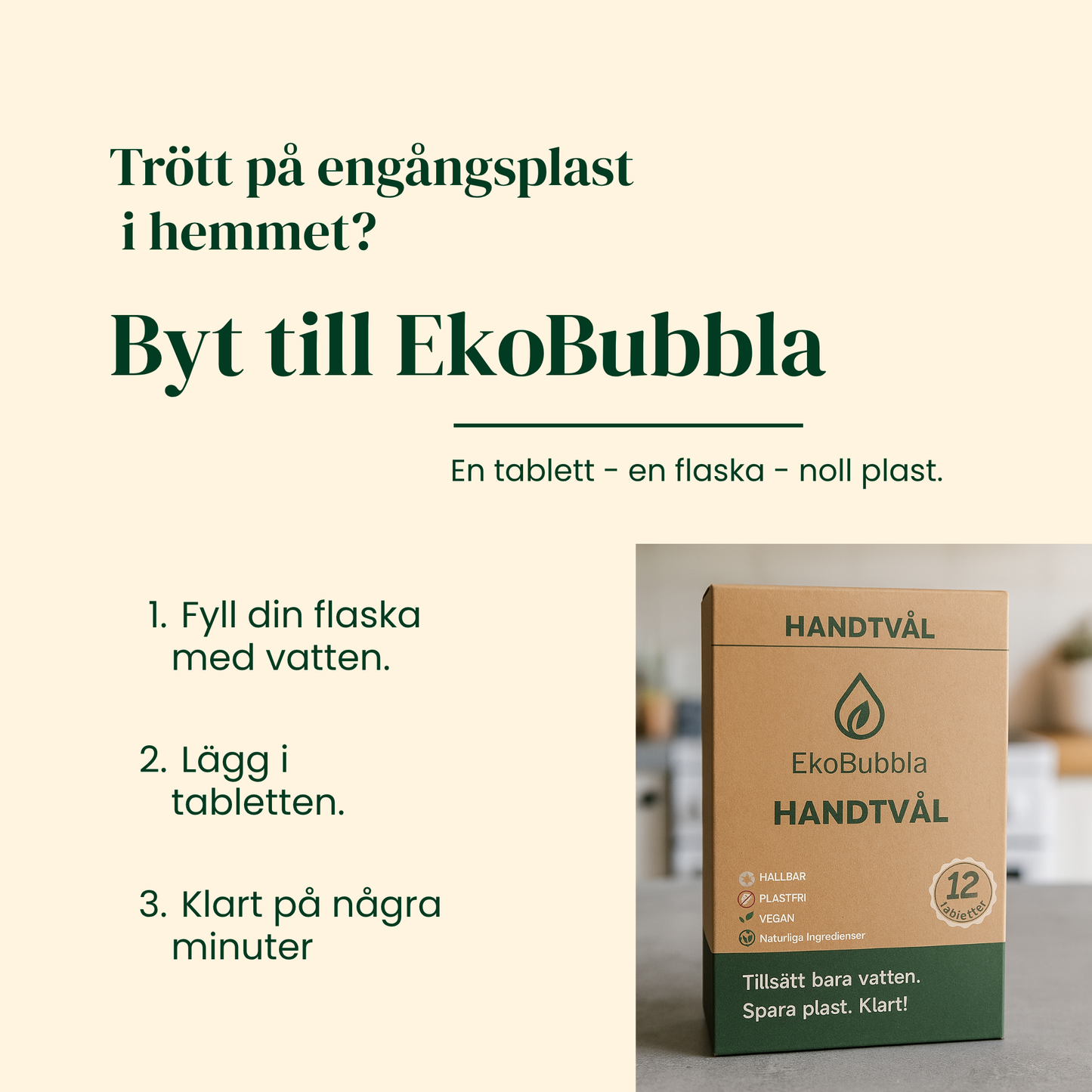 EkoBubbla STARTKIT – Skumpump + 12 Handtvålstabletter | Spara 50 kr