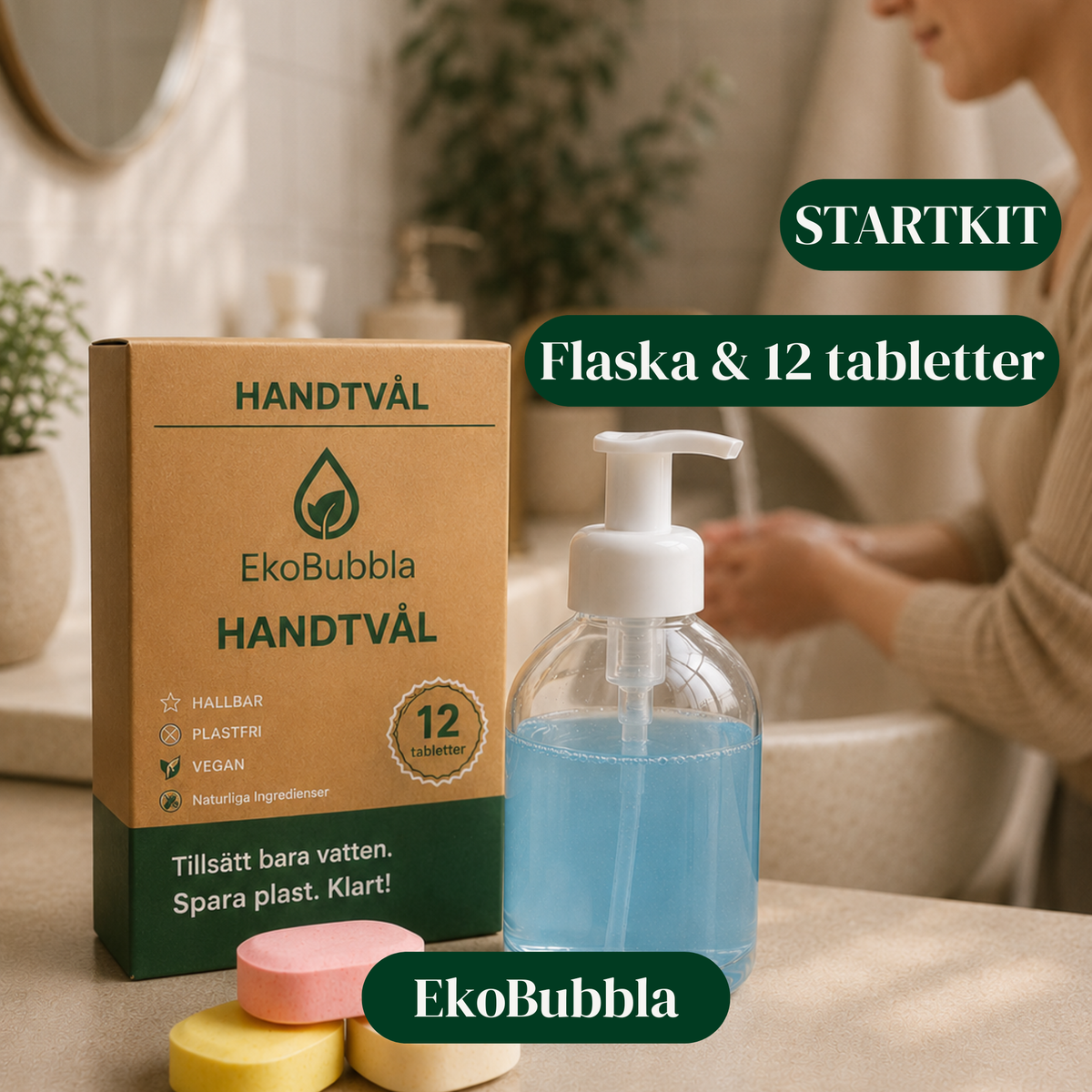 EkoBubbla STARTKIT – Skumpump + 12 Handtvålstabletter