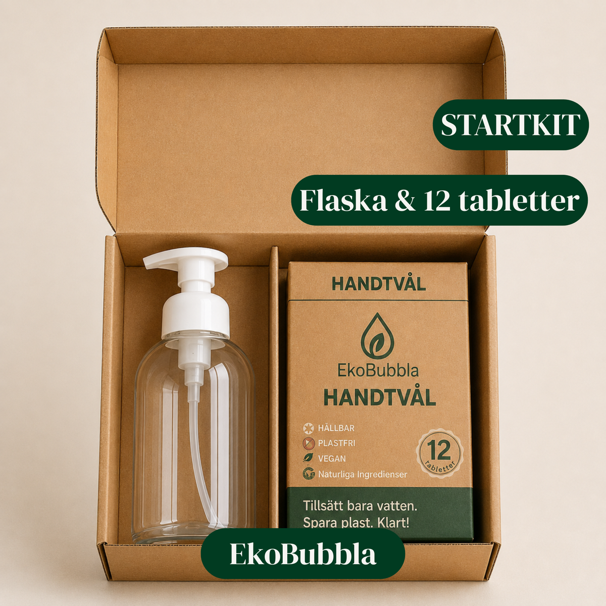 EkoBubbla STARTKIT – Skumpump + 12 Handtvålstabletter